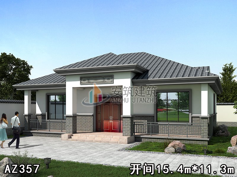 中式一层别墅设计图15*11米，2019新农村一层自建房户型，AZ357