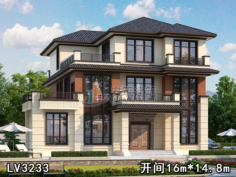【定制设计】三层新中式风格别墅建筑图纸LV3233