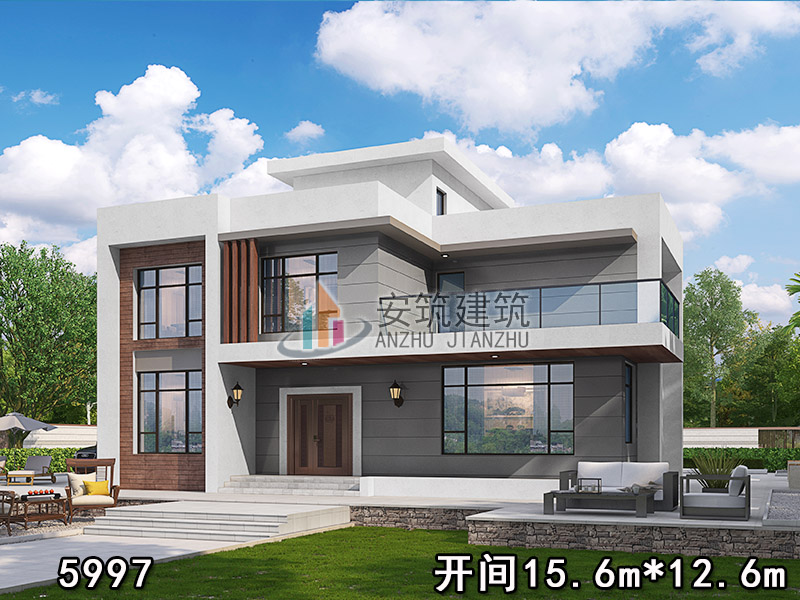 5997农村两层新款现代简约别墅设计图面宽15.6米