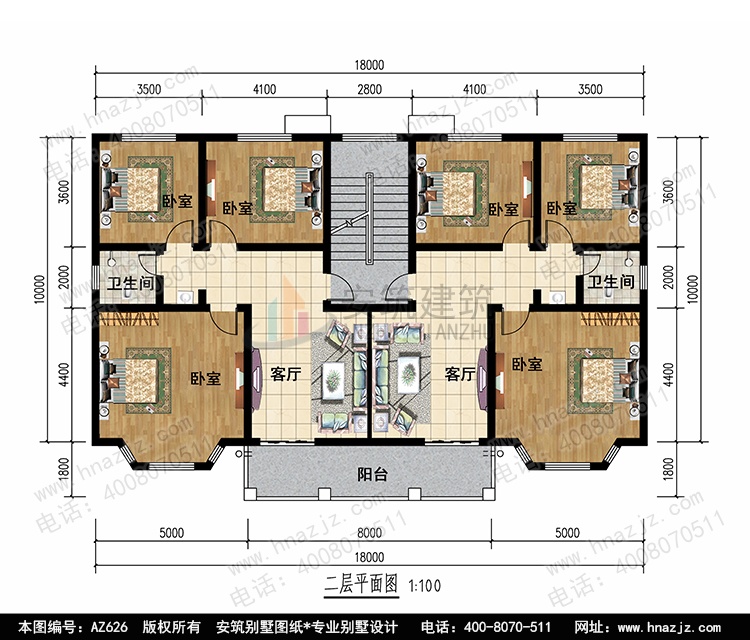 欧式双拼二层别墅设计图,两兄弟双拼工楼梯欧式AZ626