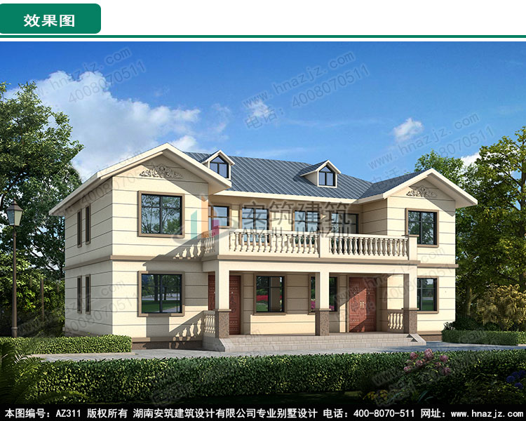 二层双拼楼房施工图_新农村别墅设计图,安筑别墅图纸AZ311